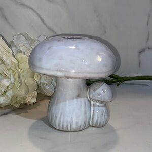 Ceramic Mushroom Sculpture Candle Holder- White and Gray
